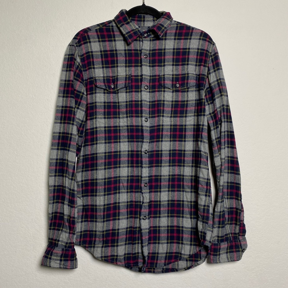 Sonoma Mens Small Flannel Long Sleeve Button Up Plaid Shirt‎ Cotton